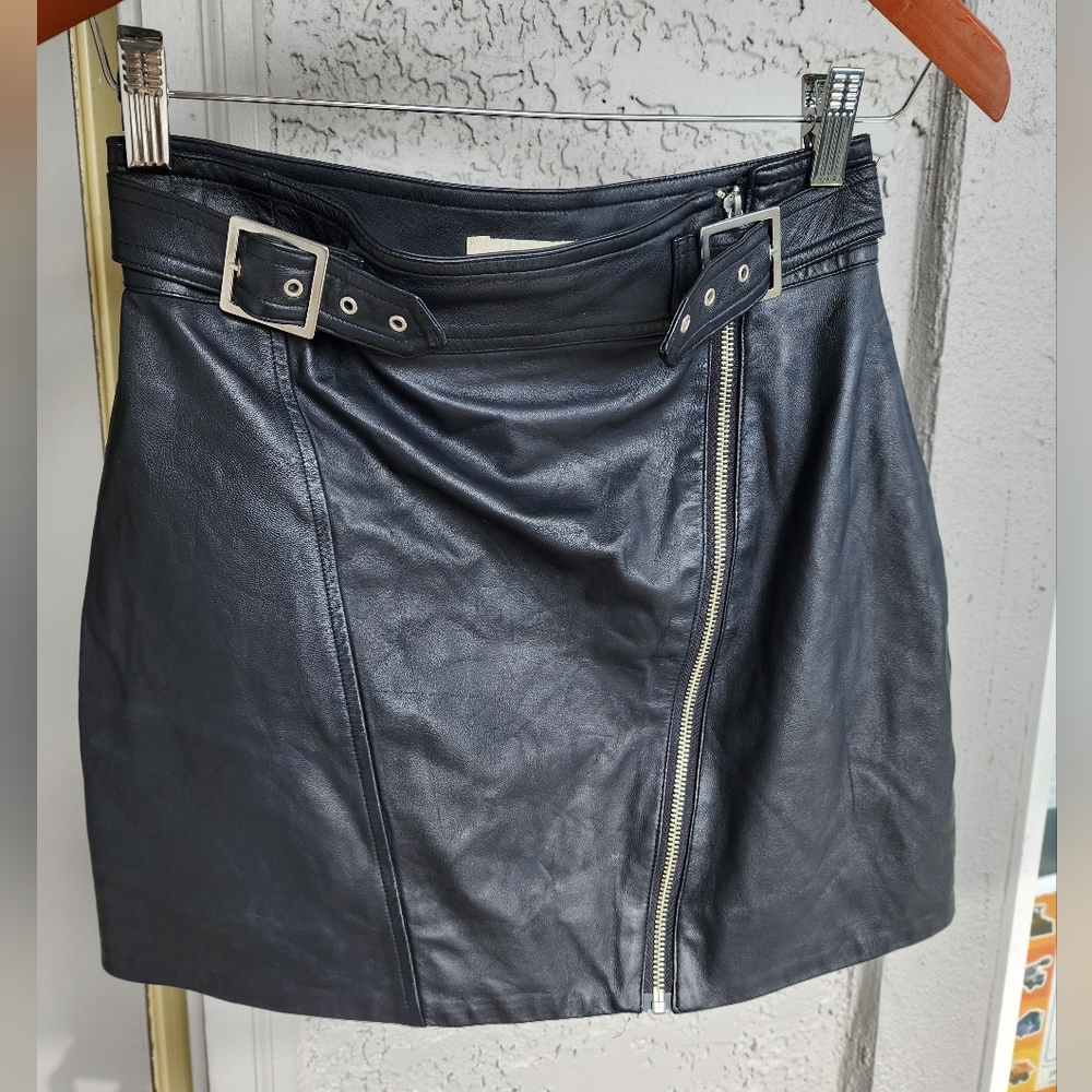Capulet Faux Black Leather Stella Moto Mini Skirt L